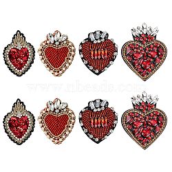 8Pcs 4 Style Sacred Heart Glass Rhinestone Appliques, Sew on Felt Patches, Costume Ornament Accessories, Mixed Color, 59~79x43~64x5.5~7.5mm, 2pcs/style(PATC-GO0001-03)