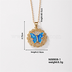 Cute Brass Micro Pave Clear Cubic Zirconia Pendant Necklaces for Women, with Opal, Golden, Butterfly, 15.75 inch(40cm)(RS8490-5)