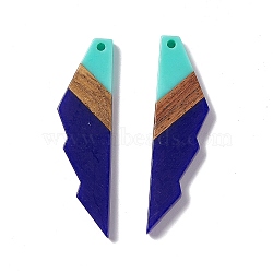 Opaque Resin & Walnut Wood Big Pendants, Jagged Shape Charms, Dark Blue, 53x14x3mm, Hole: 2mm(RESI-M027-09F)