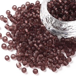 Glass Seed Beads, Frosted Colors, Round, Rosy Brown, 4mm, Hole: 1~1.5mm, about 4500pcs/pound(SEED-A008-4mm-M16)