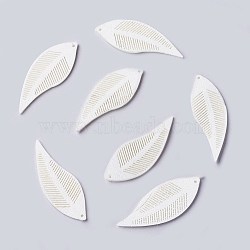 Faux Suede Big Pendant Decorations, Leaf, White, 44x16x1.6mm, Hole: 1.2mm(FIND-G013-12K)
