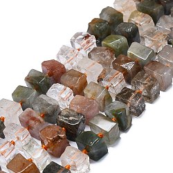 Natural Rutilated Quartz Beads Strands, Square, 10~12x10~12x6~9mm, Hole: 1mm, about 47pcs/strand, 15.16~15.55''(38.5~39.5cm)(G-K245-F05-04)