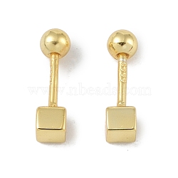 Cube 999 Sterling Silver Earlobe Plugs for Women, Round Screw Back Earrings with 999 Stamp, Golden, 3x3mm(EJEW-S215-25G-02)