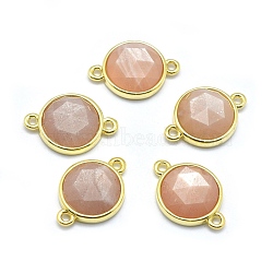 Natural Sunstone Links connectors, with Golden Tone Brass Findings, Flat Round, Faceted, 11.5x17x4.5mm, Hole: 1.2mm(G-O177-13G-G)