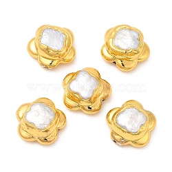 Baroque Style Natural Keshi Pearl Flower Beads, Long-Lasting Plated, with Golden Plated Brass Findings, Seashell Color, 19~19.5x20~20.5x11.5~12mm, Hole: 1mm(KK-M251-18G)