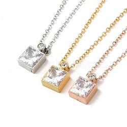 Square Vacuum Plating 304 Stainless Steel Pendant Necklaces, with Glass, Mixed Color, 16.61 inch(42.2cm)(NJEW-G125-07)