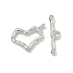 925 Sterling Silver Toggle Clasps, Heart, Platinum, 11x8x1.5mm, Hole: 1mm, Bar: 4x13x2mm, Hole: 1.4mm(STER-A051-01B-P)