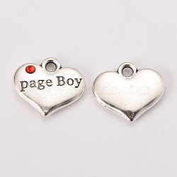 Wedding Theme Antique Silver Tone Tibetan Style Heart with Page Boy Rhinestone Charms, Cadmium Free & Lead Free, Hyacinth, 14x16x3mm, Hole: 2mm(TIBEP-N005-14C)