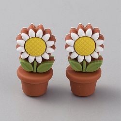 Sunflower Flowerpot Food Grade Eco-Friendly Silicone Beads, Chewing Beads For Teethers, DIY Nursing Necklaces Making, Sienna, 30x15x14mm, Hole: 2mm(SIL-TAC0002-20E)