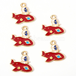 Alloy Enamel Pendants, Spaceman with Spacecraft, Light Gold, Red, 17x18.5x1.5mm, Hole: 2mm(ENAM-S121-137)