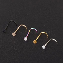 5Pcs 5 Colors 304 Stainless Steel Rhinestone Round Ball Fishtail Nose Rings, Mixed Color, 7mm, Pin: 0.8mm, Head: 3mm(AJEW-CC0001-05)