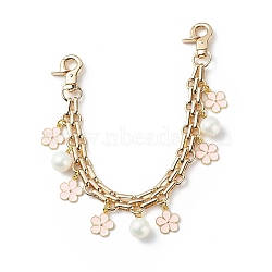 Iron Chain Purse Strap Extenders, Alloy Enamel Flower Charm Bag Strap Replacement, with ABS Plastic Imitation Pearl, Light Gold, 24.5cm(AJEW-BA00096)