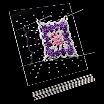 Square Acrylic Crochet Blocking Board, Knitting Loom, with Stainless Steel Pin, for Making Cushions, Scarves, Hats, Headbands, Shawl, Clear, 20x20x0.45cm, Hole: 3mm