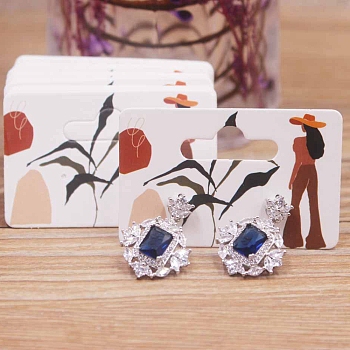 Rectangle Paper One Pair Earring Display Cards with Hanging Hole, Jewelry Display Cards for Earring Storage, Women Pattern, 3.5x5x0.05cm, Hole: 1mm and 24x9mm