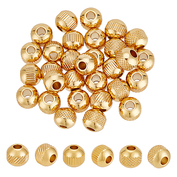 30Pcs 3 Style 201 & 304 Stainless Steel Beads, Round, Golden, 8x7mm, Hole: 2.5~3mm, 10pcs/style