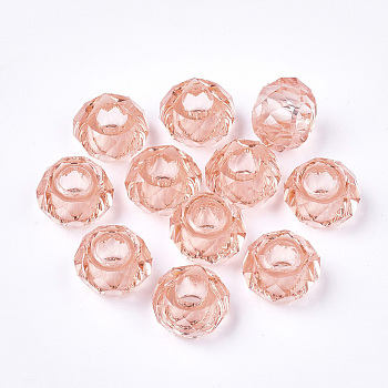 Transparent Resin Beads, Large Hole Beads, Faceted, Rondelle, Light Coral, 14x8mm, Hole: 5.5mm