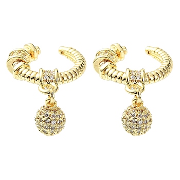 Rack Plating Brass Micro Pave Cubic Zirconia Cuff Earring, Cadmium Free & Lead Free, Long-Lasting Plated, Real 18K Gold Plated, 15.5x4x17.5mm