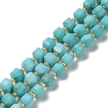 Natural Howlite Beads Strands, Dyed, Faceted, Cube, with Seed Beads, 6.5~7x6.5~7x6.5~7mm, Hole: 1mm, about 43pcs/strand, 15.16~15.35''(38.5~39cm)