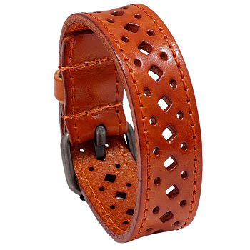 Vintage Hollow Out Leather Bracelet for Men - Unique Cycling Accessory, Red, 0.1cm