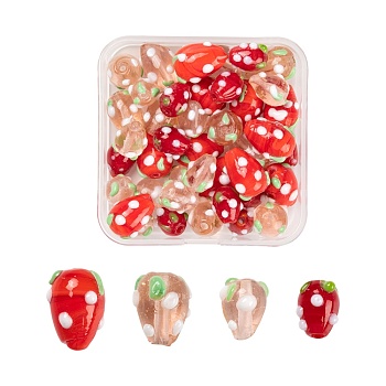 40Pcs Handmade Lampwork 3D Strawberry Beads, Strawberry, Mixed Color, 10~16x8~11mm, Hole: 2mm,