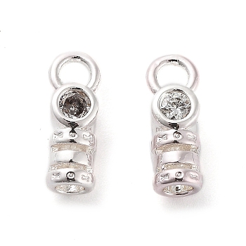 Brass Cord Ends, End Caps with Clear Cubic Zirconia, Column, 925 Sterling Silver Plated, 11x4x3.5mm, Hole: 2mm, Inner Diameter: 2mm