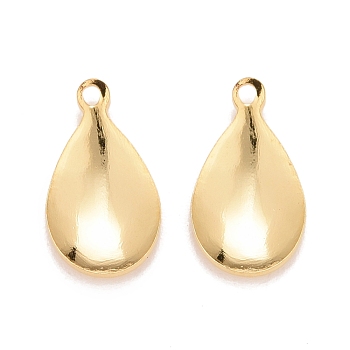 201 Stainless Steel Charms, Teardrop, Real 24k Gold Plated, 14x8x2mm, Hole: 1.2mm