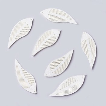 Faux Suede Big Pendant Decorations, Leaf, White, 44x16x1.6mm, Hole: 1.2mm