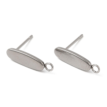 304 Stainless Steel Stud Earring Findings, Oval, Stainless Steel Color, 16x5mm, Hole: 1.8mm, Pin: 0.7mm