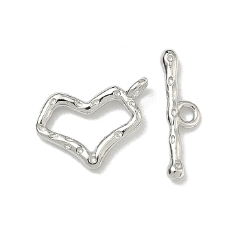 925 Sterling Silver Toggle Clasps, Heart, Platinum, 11x8x1.5mm, Hole: 1mm, Bar: 4x13x2mm, Hole: 1.4mm