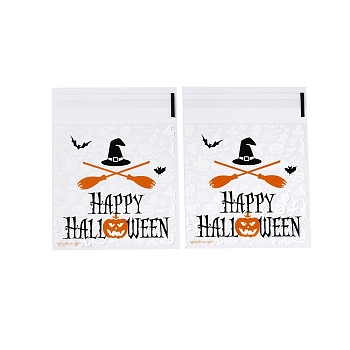 Halloween Theme Plastic Bakeware Bag, with Self-adhesive, for Chocolate, Candy, Cookies, Square, Dark Orange, 130x100x0.2mm, about 100pcs/bag