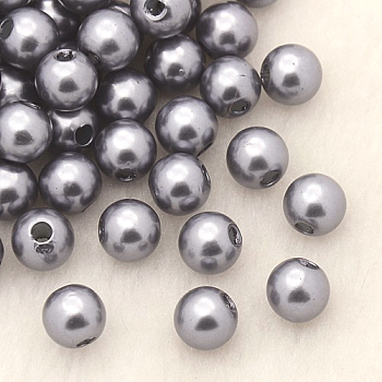 Imitation Pearl Acrylic Beads, Dyed, Round, Gray, 8x7.5mm, Hole: 2mm, about 1900pcs/pound
