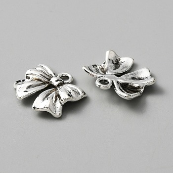 Tibetan Style Alloy Pendants, Bowknot Charms, Antique Silver, 16x17x3mm, Hole: 2mm