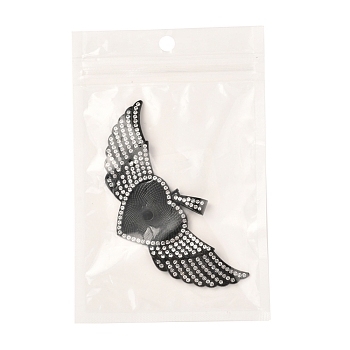 Alloy Pendant Cabochon Settings, with Crystal Rhinestone, Cadmium Free & Lead Free, Heart with Wing, Electrophoresis Black, Crystal, Tray: 26.5x32.5mm, 47.5x107.5x6mm, Hole: 15mm