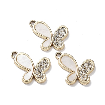 Alloy Pendants, with Shell and Rhinestone, Cadmium Free & Lead Free, Butterfly, 16.5x19x2mm, Hole: 1.6mm