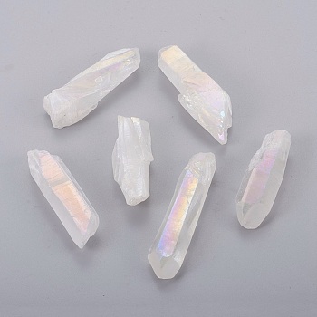 Electroplate Natural Quartz Crystal Beads, No Hole/Undrilled, Nuggets, Creamy White, 30~75x12~20x4~18mm, about 32~60pcs/1000g