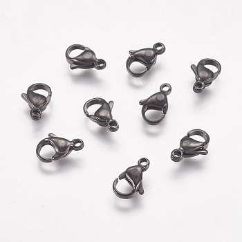 304 Stainless Steel Lobster Claw Clasps, Parrot Trigger Clasps, Electrophoresis Black, 11x7x3.5mm