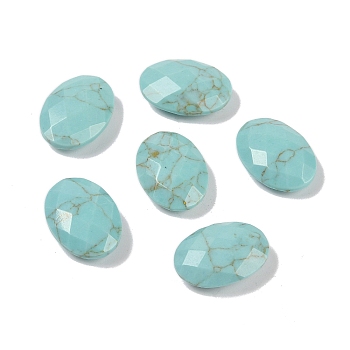 Synthetic Turquoise Cabochons, Oval, Faceted, 18x13x5.5~6.5mm