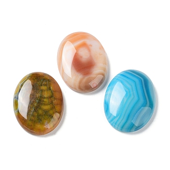 Natural Striped Agate/Banded Agate Cabochons, Dyed & Heated, Oval, Mixed Color, 39.5~40x29.5~30x6~9mm
