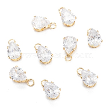 Golden Clear Teardrop Brass+Cubic Zirconia Charms