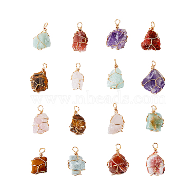 Real 18K Gold Plated Nuggets Mixed Stone Pendants