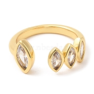 Rack Plating Brass Pave Clear Cubic Zirconia Open Cuff Rings for Women, Horse Eye, Lead Free & Cadmium Free, Long-Lasting Plated, Real 18K Gold Plated, 2.5~10mm, Inner Diameter: 16.8mm(X-RJEW-Q770-31G)