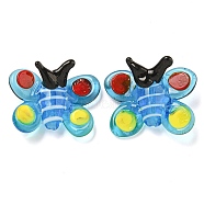 Handmade Lampwork Beads, Butterfly, Light Sky Blue, 21~22x25.5x10~11.5mm, Hole: 1.1mm(LAMP-B026-03)