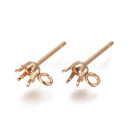 304 Stainless Steel Post Stud Earring Settings, Prong Earring Setting, with Loop, Golden, 15x5.9~6.7mm, Hole: 1.7mm, Pin: 0.7mm, Tray: 4mm(STAS-L238-026F-G)