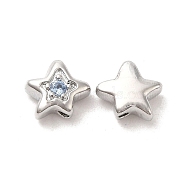 Brass Cubic Zirconia Beads, Star, Platinum, Light Sky Blue, 7x8x4mm, Hole: 1mm(KK-Q773-01P-02)