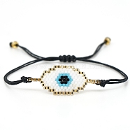 Glass Seeds Evil Eye Link Bracelet, Bohemian Braided Adjustable Bracelet, Black, 11 inch(28cm)(PW23030494276)