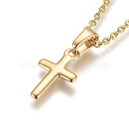 304 Stainless Steel Pendant Necklaces, with Cable Chains and Lobster Claw Clasps, Cross, Golden, 17.6 inch(44.8cm), 1.5mm(NJEW-F275-01G)