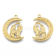 Ion Plating(IP) 201 Stainless Steel Pendants, Moon with Woman, Real 18K Gold Plated, 31x22x2mm, Hole: 2mm(STAS-N098-195LG)