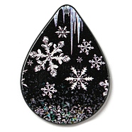 Christmas Theme Acrylic Pendants, Teardrop, Snowflake, 47.5x35x2.5mm, Hole: 1.8mm(MACR-C024-01E)