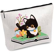 Polycotton Custom Canvas Storage Bags, Metal Zipper Pouches, Rectangle with Pattern, Cat Shape, 18x25cm(ABAG-WH0029-079)