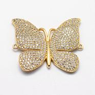 Long-Lasting Plated Brass Micro Pave Cubic Zirconia Links, Butterfly, Real 18K Gold Plated, 30x32.5x3mm, Hole: 1mm(KK-F720-05G)